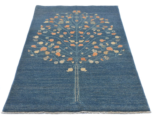 3x5 Blue Kuba Afghan Hand Knotted Wool Area Rug